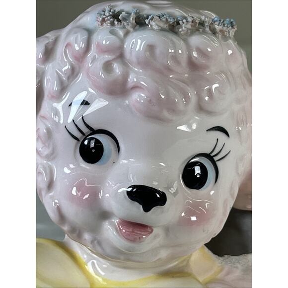 VTG Relpo Samson Import Co Spaghetti Ceramic Pink Lamb Planter 1961 #431A Japan - Picture 12 of 13